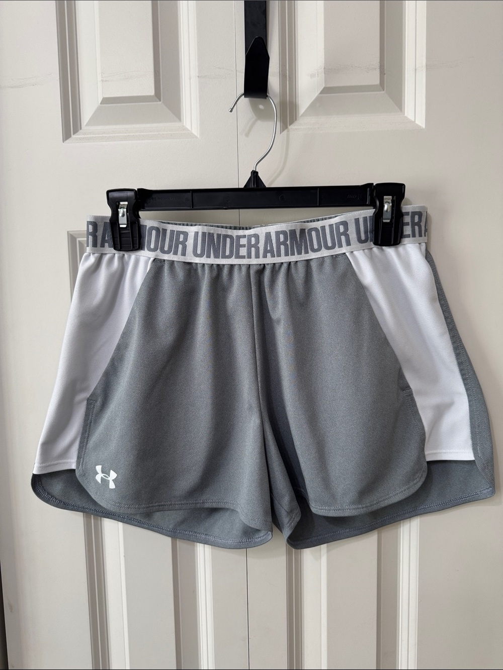 Under Armour Gray and White Women’s Athletic Shorts with Pockets